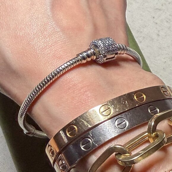 New PANDORA Sterling Silver Bracelet with CZ Slider Charm - Picture 10 of 16